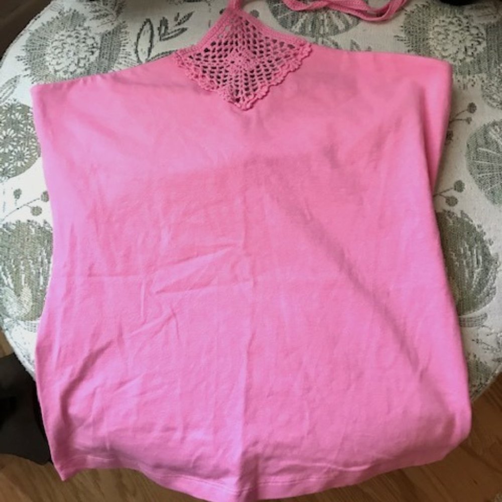 Pink Halter Top with Built-in Bra - Size Large NWOT